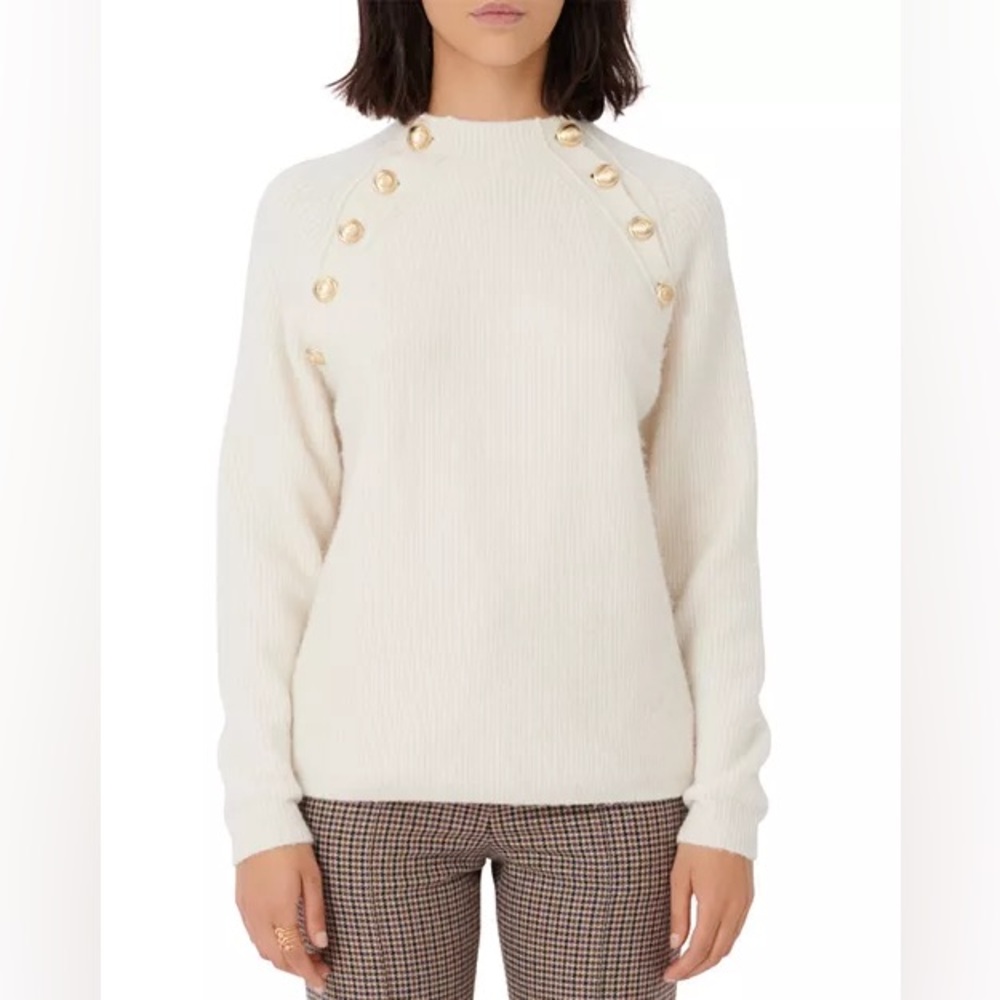 MAJE Cream Sweater with Gold Button Accents - Picture 2 of 9